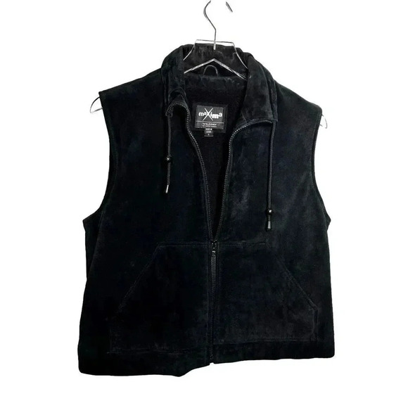 Maxima Wilsons leather vintage black suede sleeveless jacket womens size Large - Picture 1 of 9